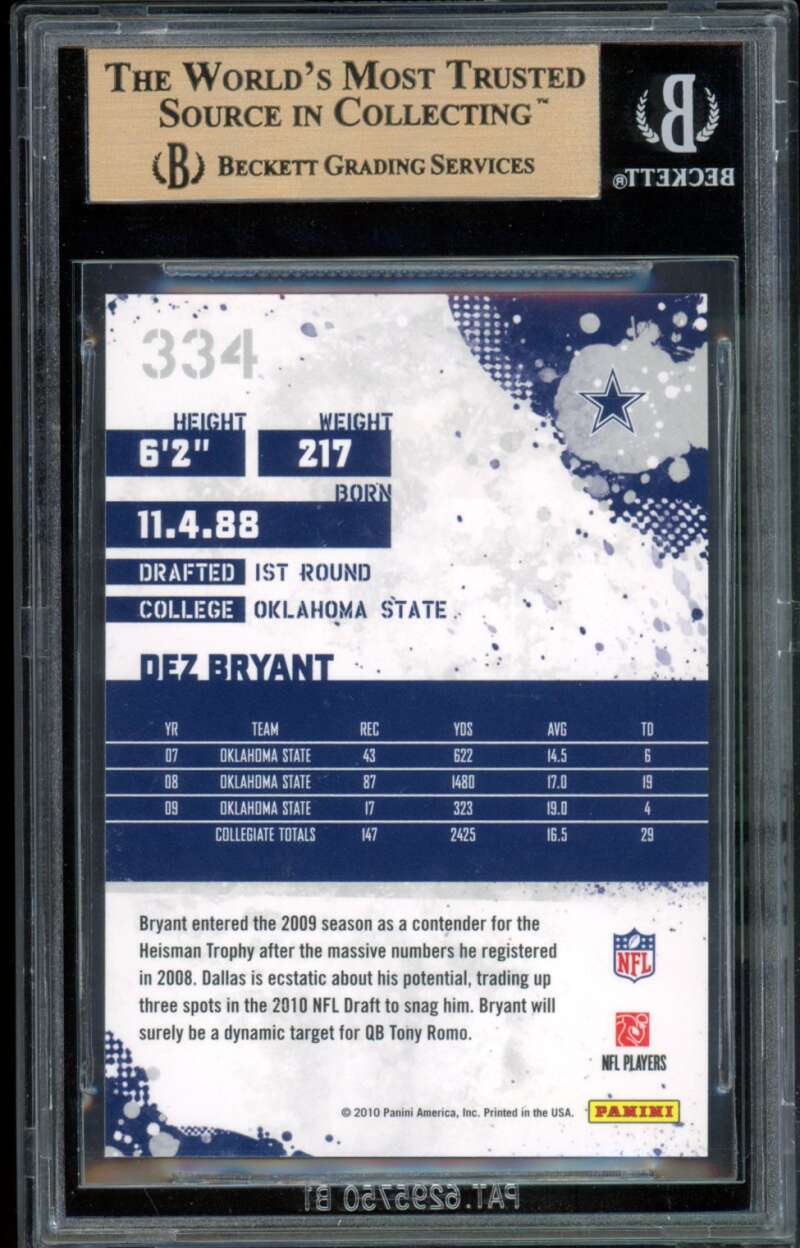 Dez Bryant Rookie Card 2010 Score #334 (PRISTINE) BGS 10 Image 2