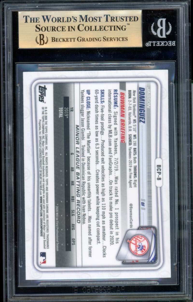 Jasson Dominguez Rookie Card 2020 Bowman Chrome Prospects #BCP8 BGS 9.5 Image 2