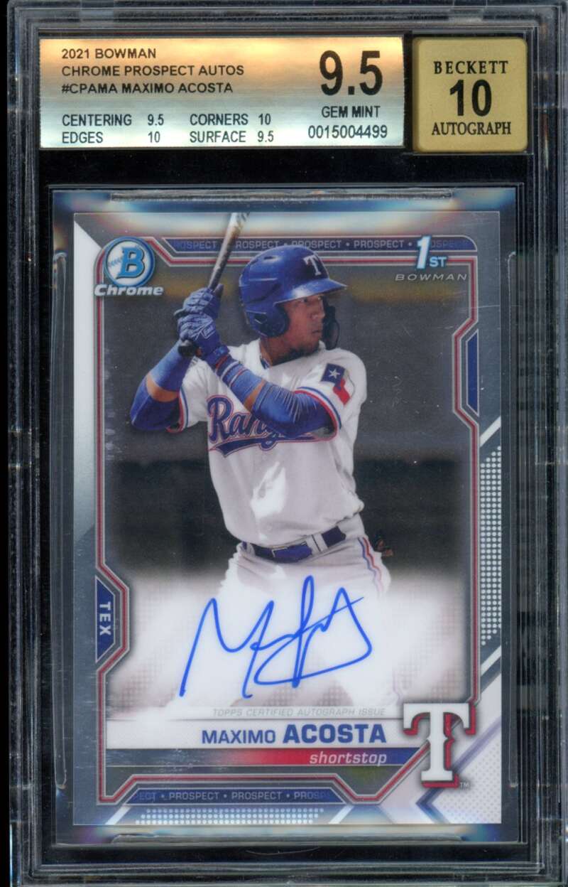 Maximo Acosta Rookie 2021 Bowman Chrome Prospect Auto #cpama BGS 9.5 Image 1