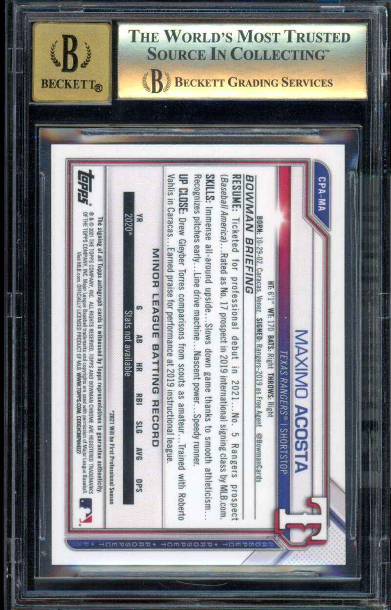Maximo Acosta Rookie 2021 Bowman Chrome Prospect Auto #cpama BGS 9.5 Image 2