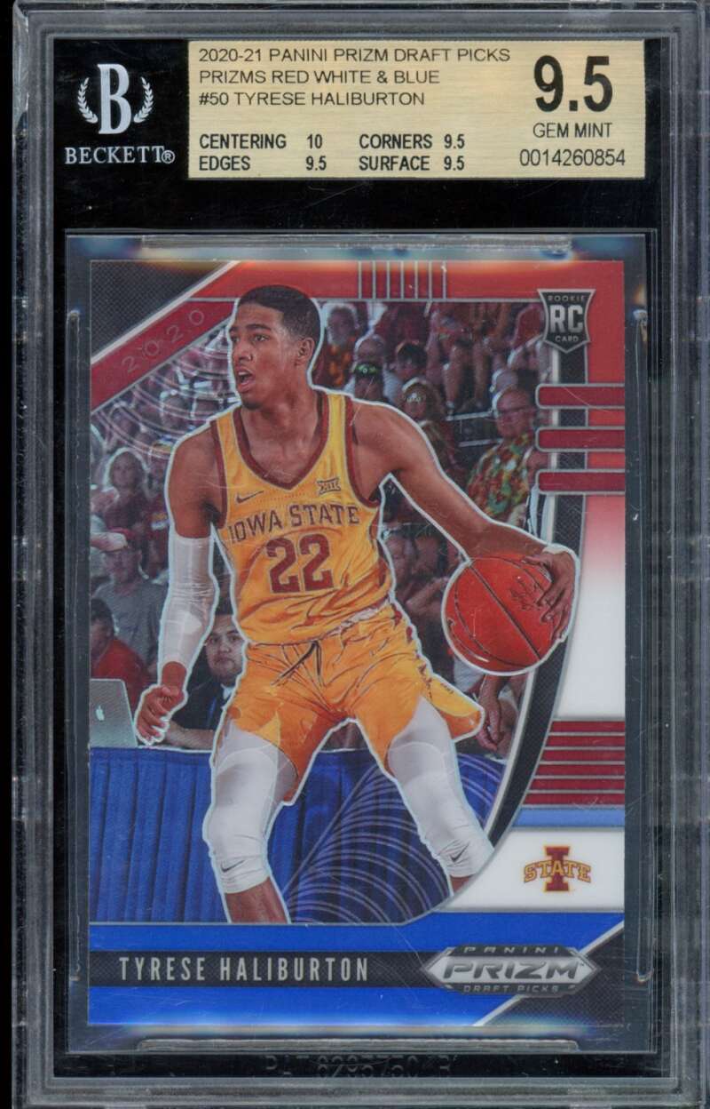 Tyrese Haliburton Rookie Card 2020-21 Panini Prizm DP Red White Blue #50 BGS 9.5 Image 1