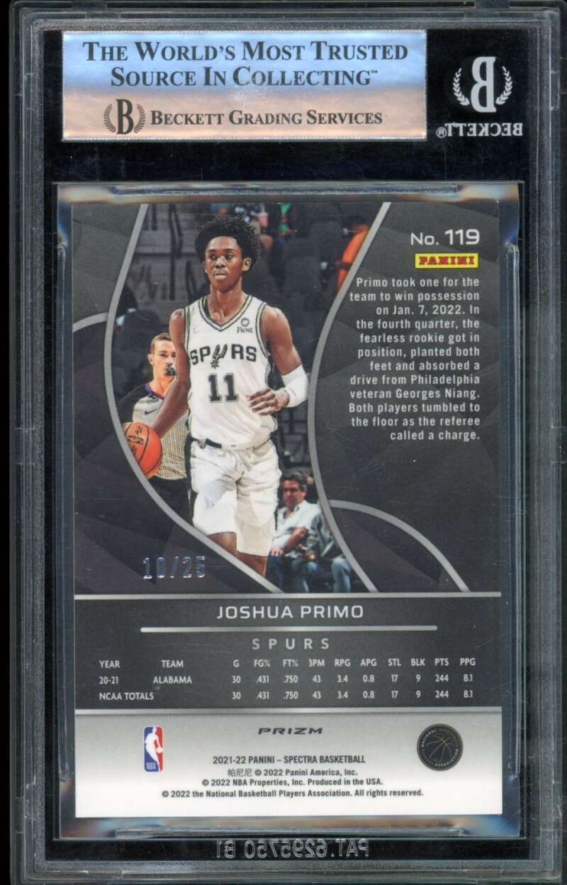 Joshua Primo Rookie Card 2021-22 Panini Spectra (12/25) #119 BGS 8.5 Image 2