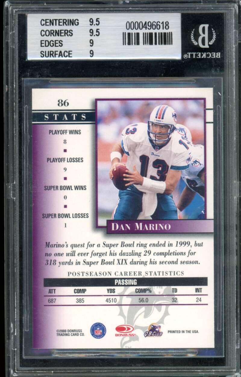 Dan Marino Card 2000 Donruss Pref Graded Series #86 BGS 9 Image 2