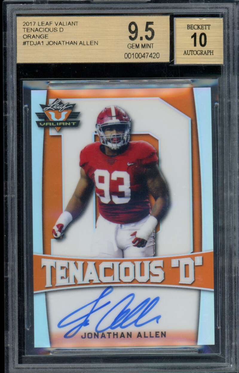 Jonathan Allen Rookie 2017 Leaf Valiant Tenacious D Orange (10/25) #1 BGS 9.5 Image 1