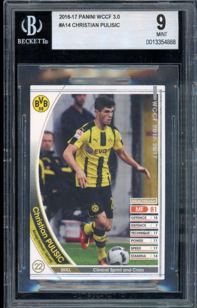 Christian Pulisic Rookie Card 2016-17 Panini WCCF 3.0 #A14 BGS 9 Image 1