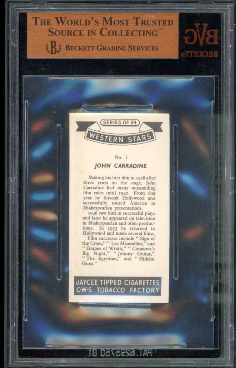 John Carradine Card 1957 CWS Western Stars #1 BGS BVG 8 Image 2