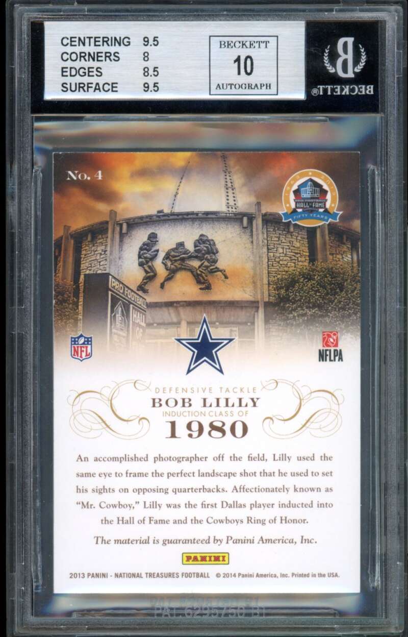 Bob Lilly Card 2013 National Treasures HOF Anniversary Materials #4 BGS BAS 8.5 Image 2