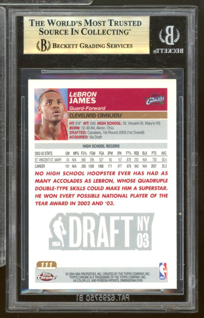 LeBron James Rookie Card 2003-04 Topps Chrome #111 BGS 9.5 Image 2