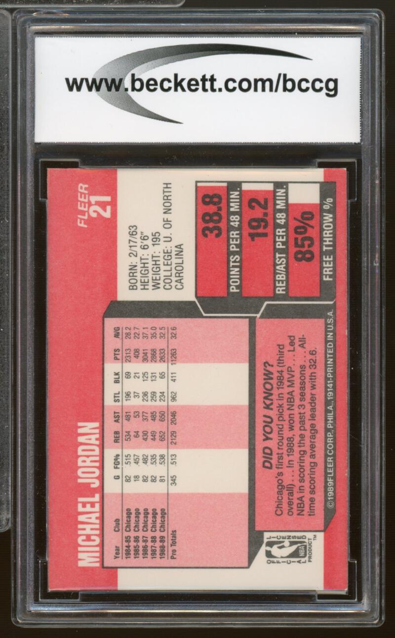 1989-90 Fleer #21 Michael Jordan Card BGS BCCG 9 Near Mint+ Image 2