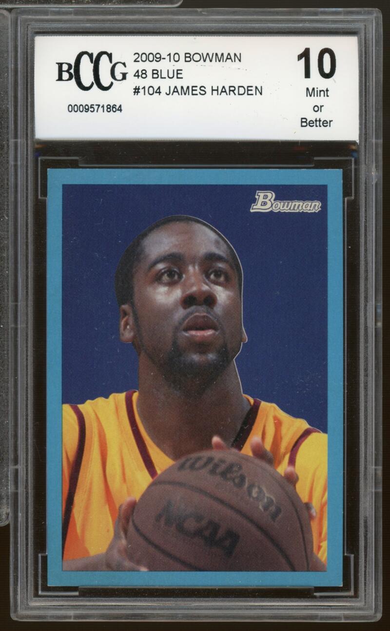 2009-10 Bowman 48 Blue #104 James Harden Rookie Card BGS BCCG 10 Mint+ Image 1