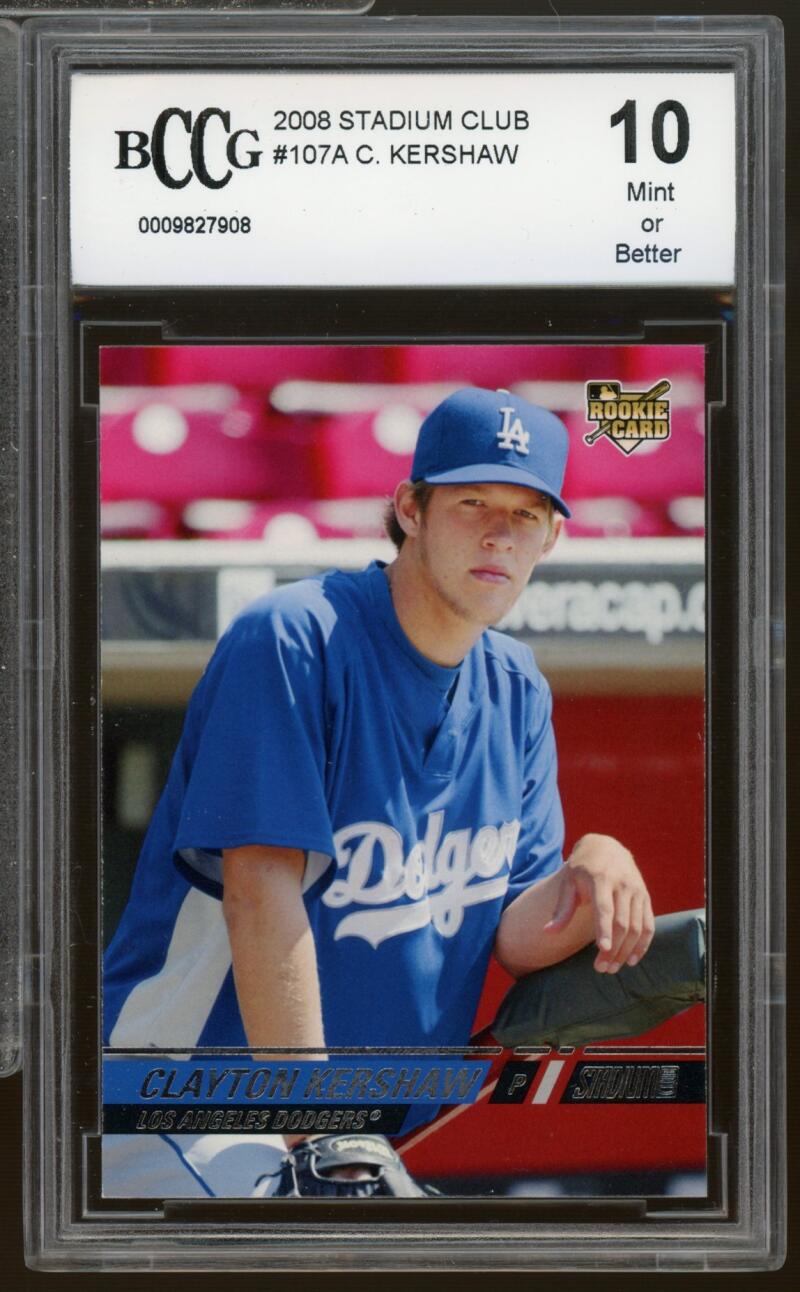 2008 stadium club #107a CLAYTON KERSHAW los angeles dodgers rookie BGS BCCG 10 Image 1