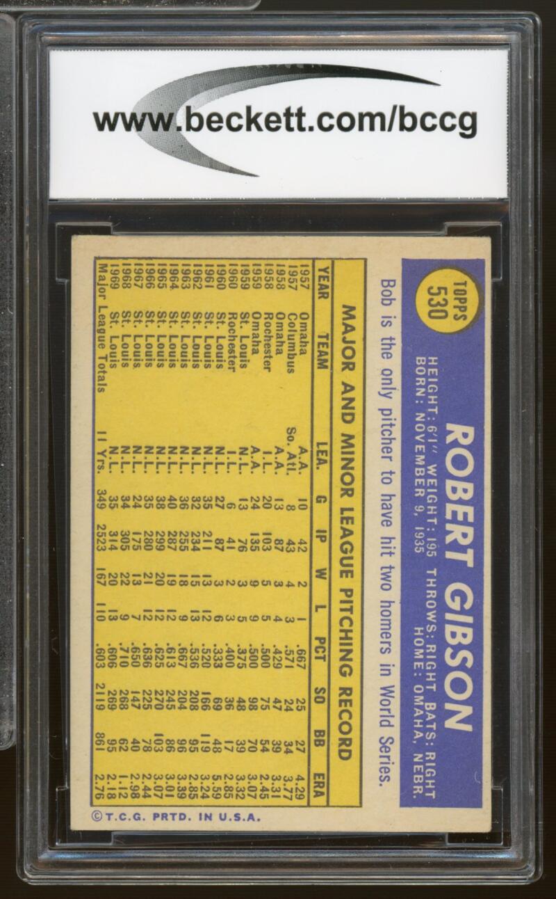 1970 Topps #530 Bob Gibson Card BGS BCCG 7 Very Good+ Image 2