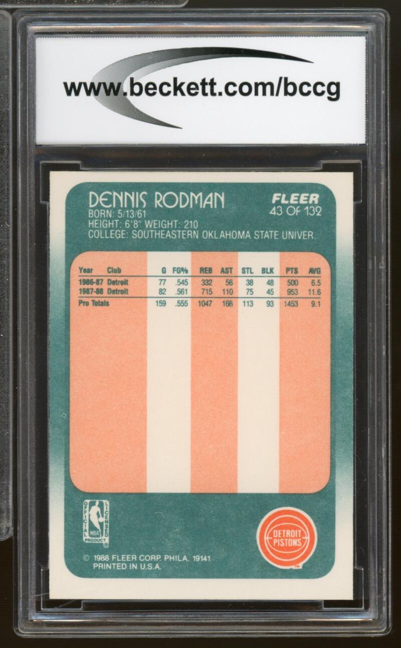 1988-89 Fleer #43 Dennis Rodman Rookie Card BGS BCCG 9 Near Mint+ Image 2