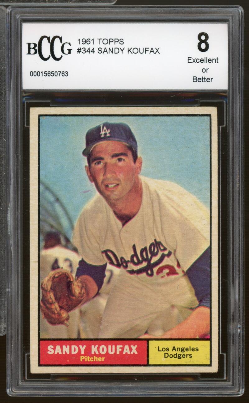 1961 Topps #344 Sandy Koufax Card BGS BCCG 8 Excellent+ Image 1