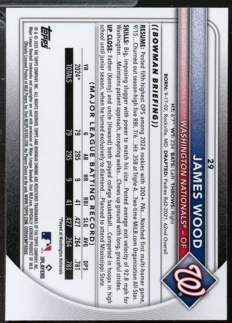 James Wood Rookie Card 2025 Bowman Chrome Mega Box #29  Image 2