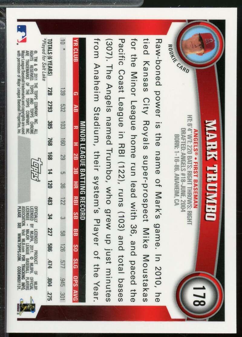 Mark Trumbo Rookie Card 2011 Topps Chrome Autographs #178  Image 2