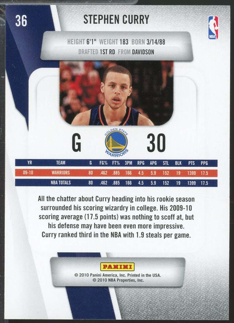 Stephen Curry Card 2010-11 Prestige #36  Image 2