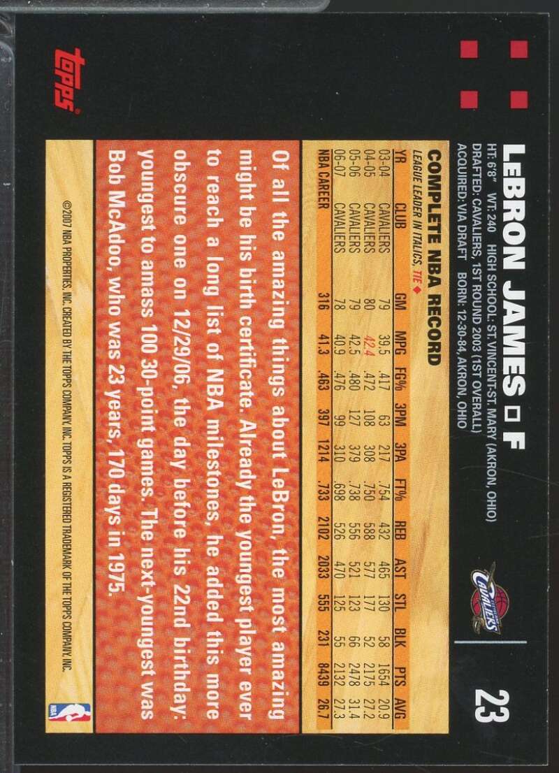 LeBron James Card 2007-08 Topps #23  Image 2