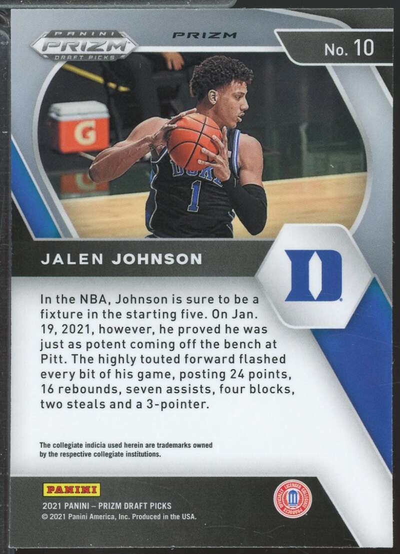 Jalen Johnson Rookie Card 2021-22 Panini Prizm Draft Picks Orange Ice #10  Image 2