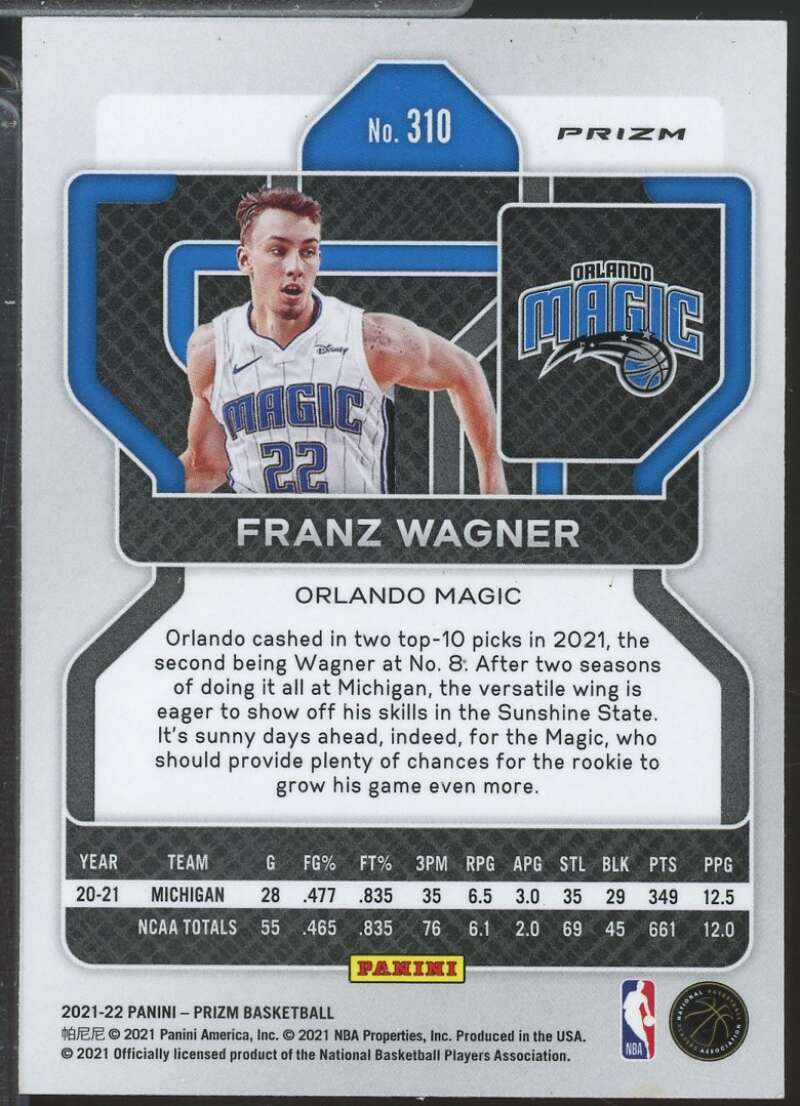 Franz Wagner Rookie Card 2021-22 Panini Prizm NBA 75th Anniversary #310  Image 2