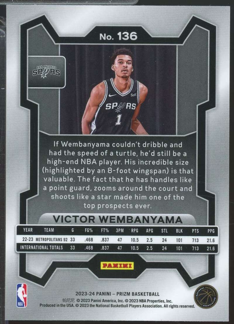 Victor Wembanyama Rookie Card 2023-24 Panini Prizm #136  Image 2