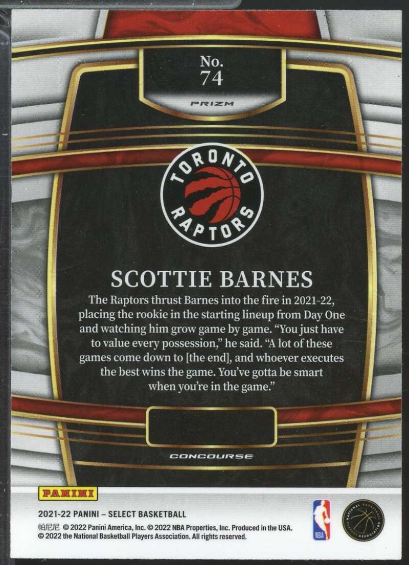 Scottie Barnes Rookie Card 2021-22 Select Prizms Blue Shimmer #74  Image 2