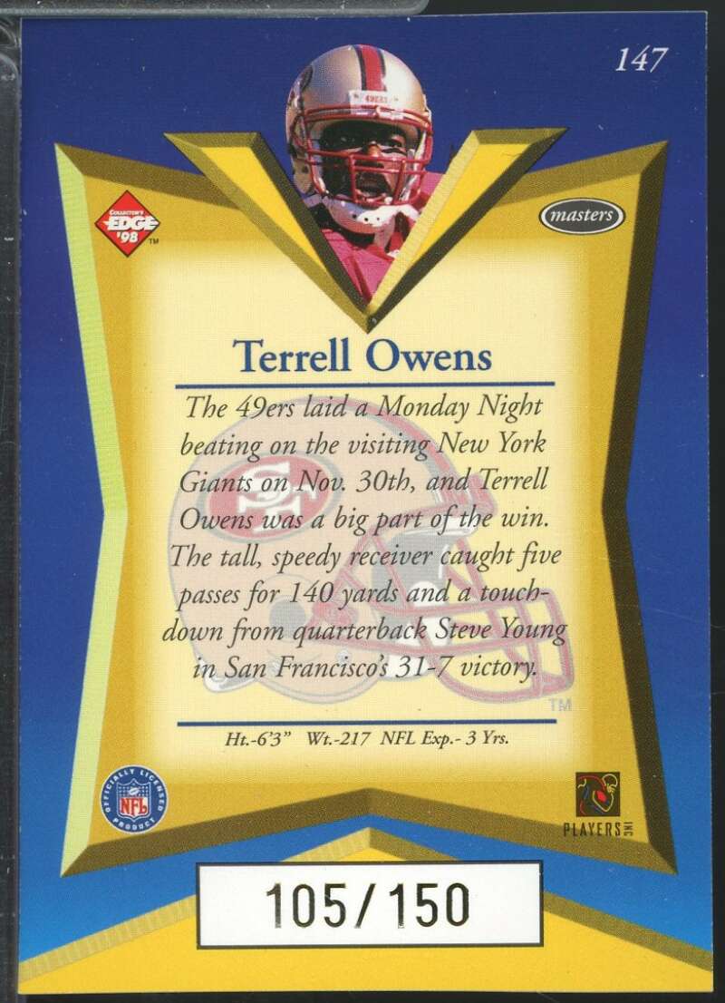 Terrell Owens Card 1998 Collector's Edge Masters 50-point Gold /150 #147  Image 2