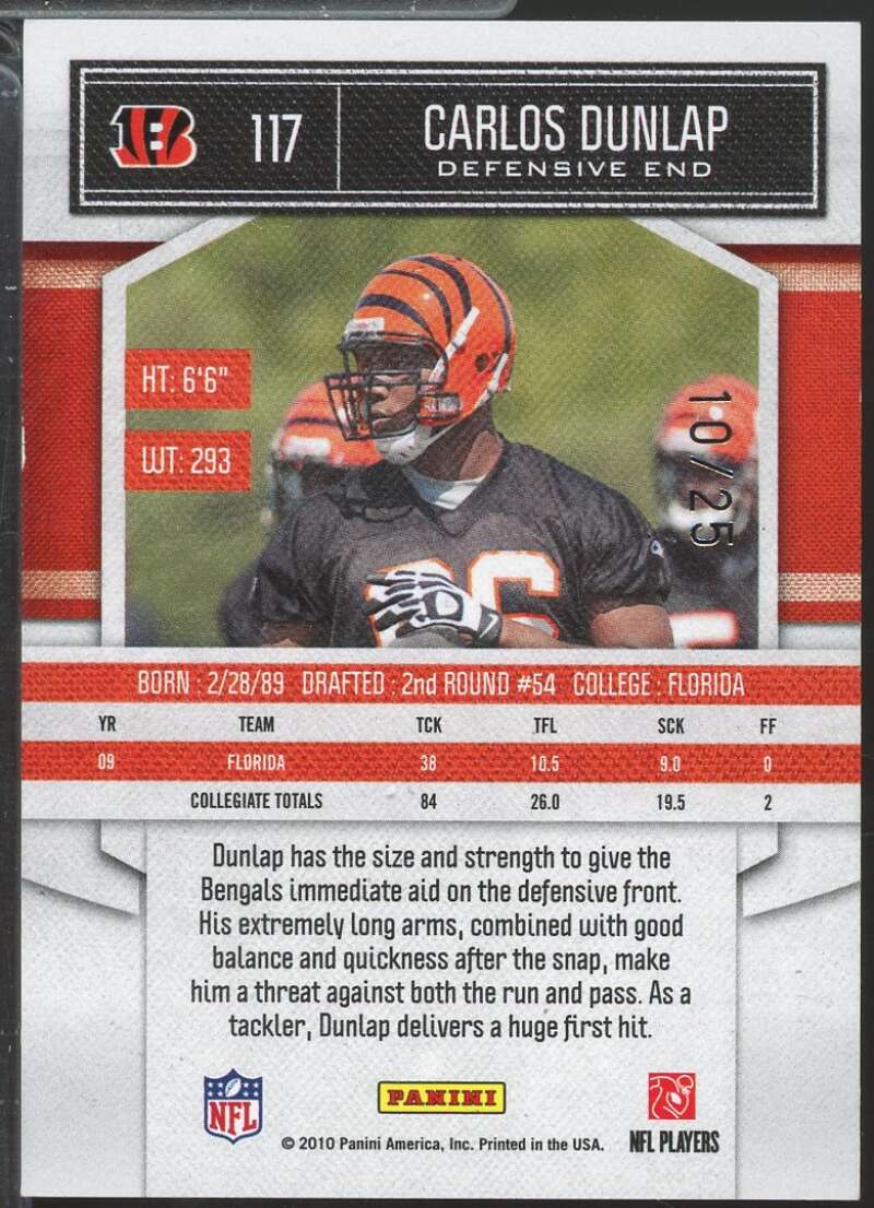 Carlos Dunlap Rookie Card 2010 Classics Timeless Tributes Platinum /25 #117  Image 2
