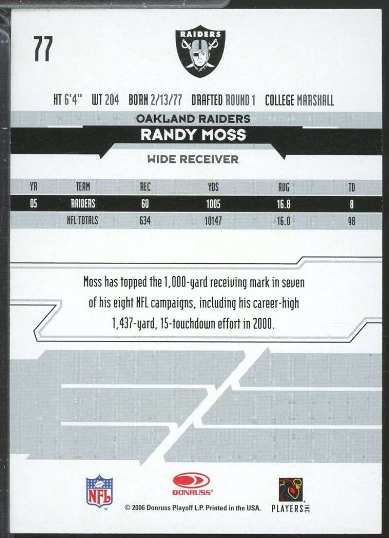 Randy Moss 2006 Leaf Rookies and Stars Longevity Target Ruby Parallel /249 #77  Image 2