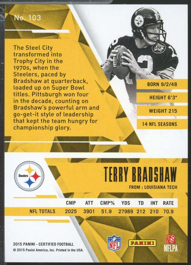 Terry Bradshaw Card 2015 Certified Immortals Mirror Blue /50 #103  Image 2