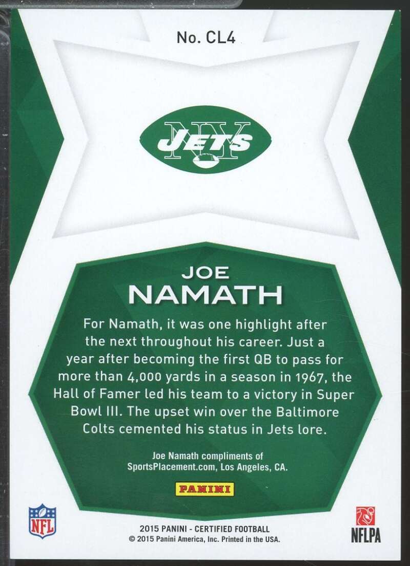 Joe Namath Card 2015 Certified Legends Mirror Blue /99 #CL4  Image 2