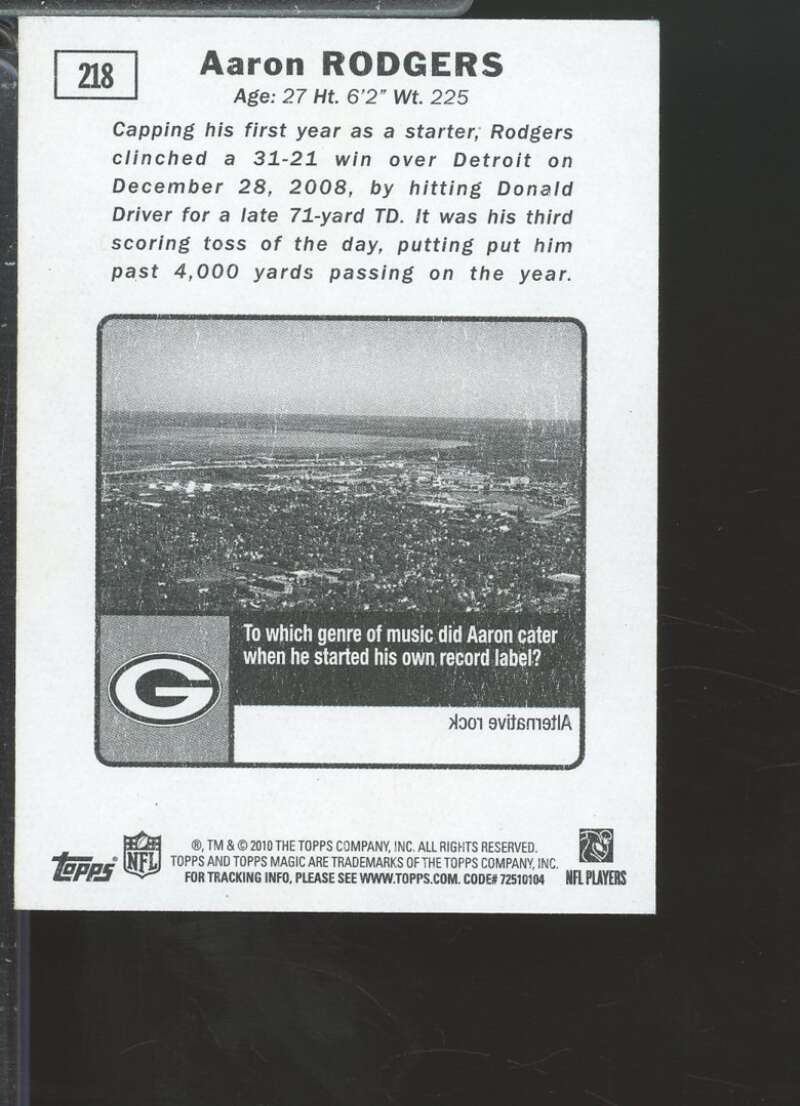 Aaron Rodgers Card 2010 Topps Magic Mini Pigskin /50 #218  Image 2