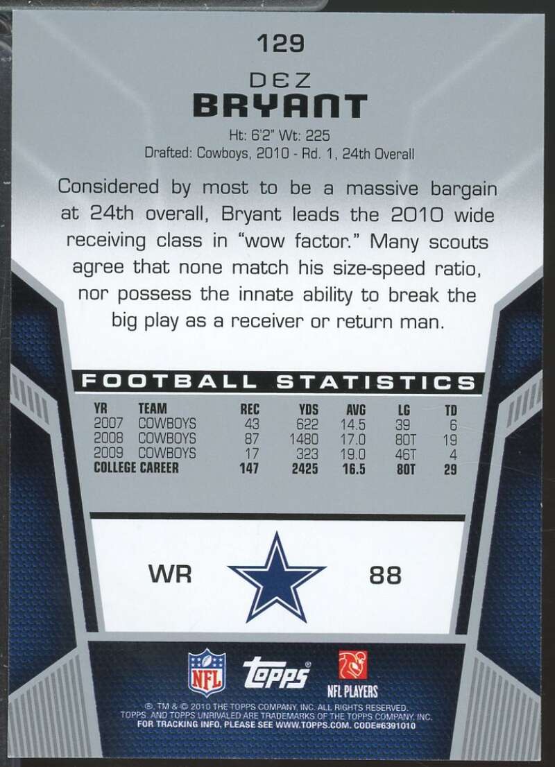 Dez Bryant Rookie Card 2010 Topps Unrivaled Gold /499 #129  Image 2