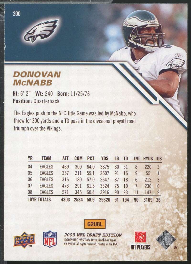 Donovan McNabb Card 2009 Upper Deck Draft Edition Copper /25 #200  Image 2