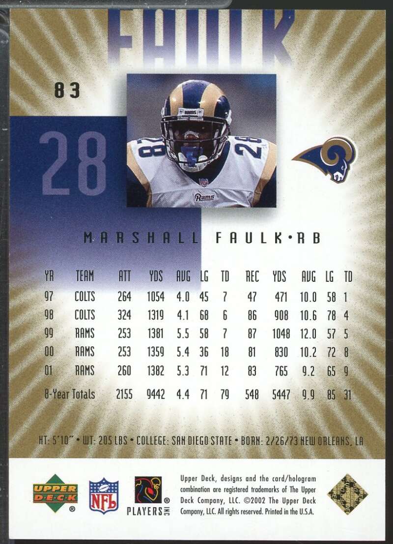 Marshall Faulk Card 2002 UD Upper Deck Graded Gold /75 #83  Image 2