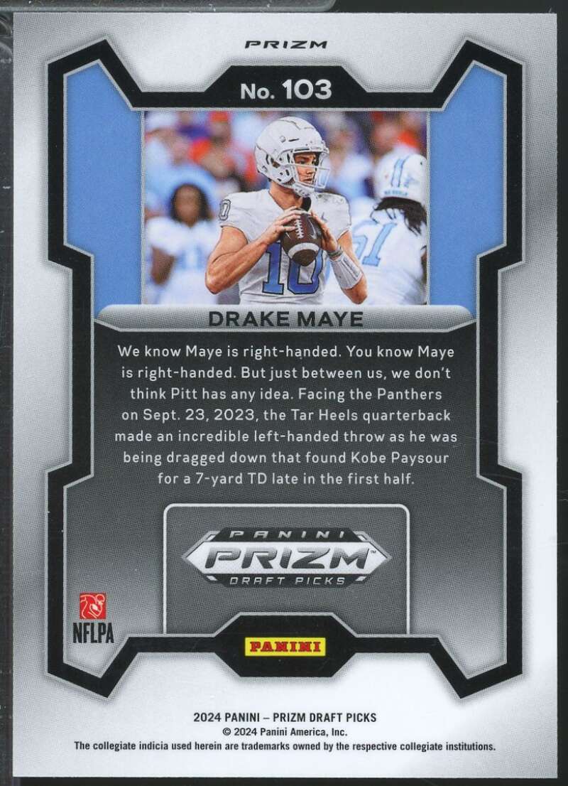 Drake Maye Rookie Card 2024 Panini Prizm Draft Picks Silver #103  Image 2