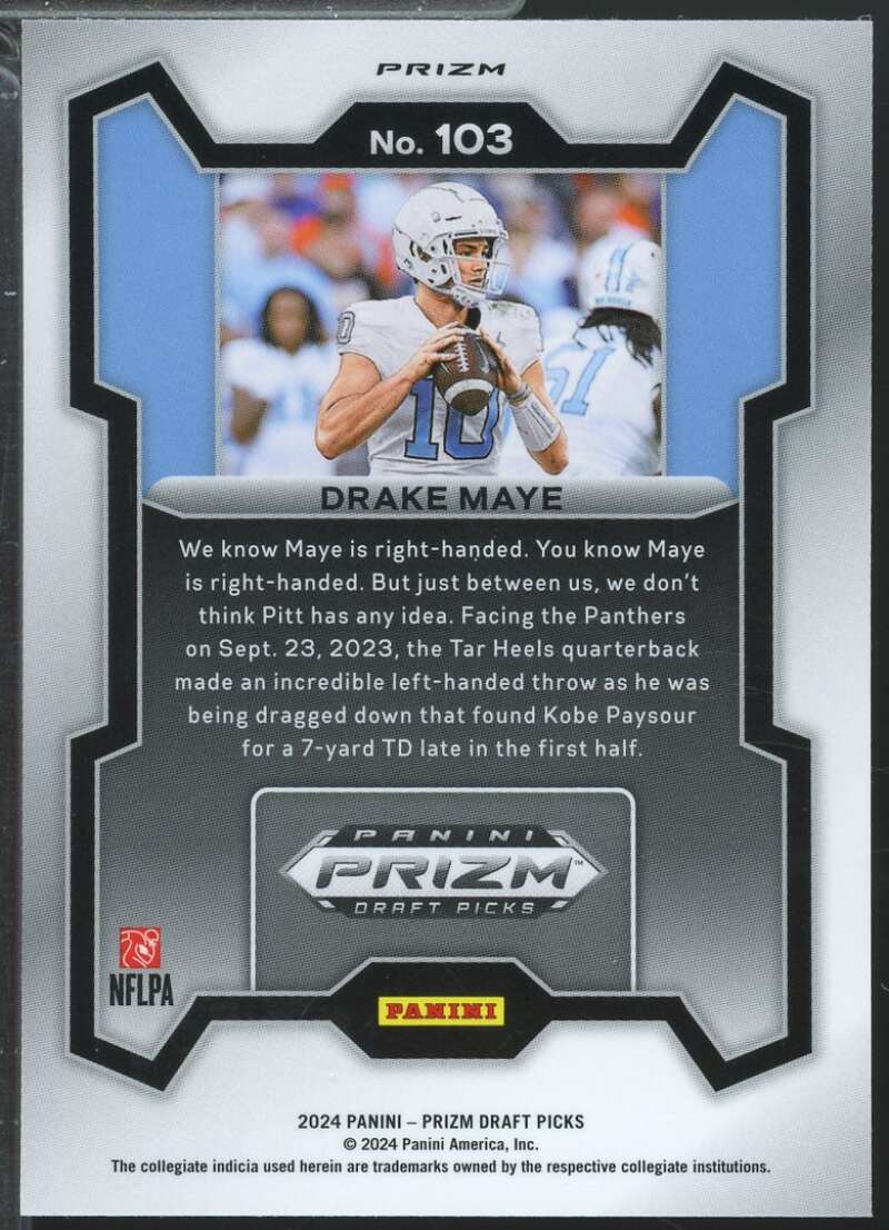 Drake Maye Rookie Card 2024 Panini Prizm Draft Picks Purple Wave #103  Image 2