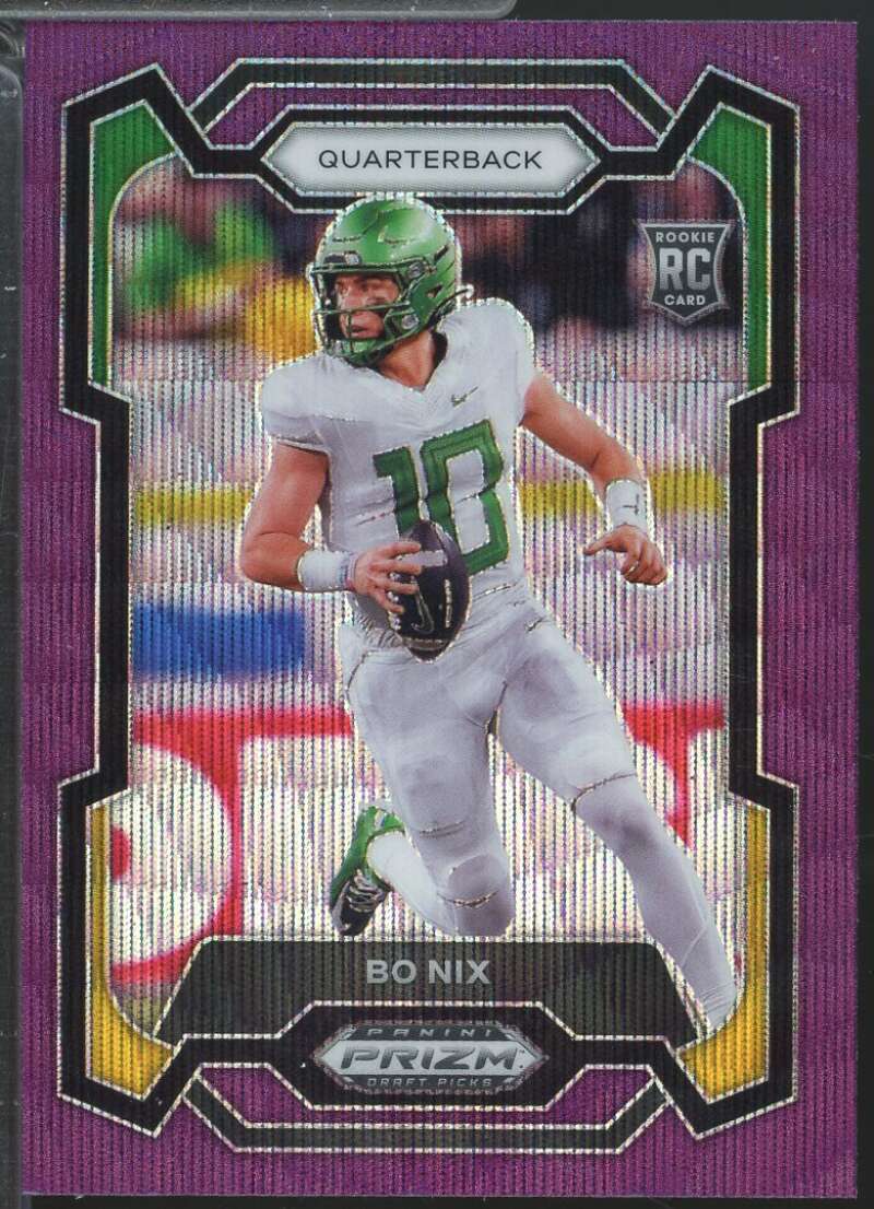 Bo Nix Rookie Card 2024 Panini Prizm Draft Picks Purple Wave #105  Image 1