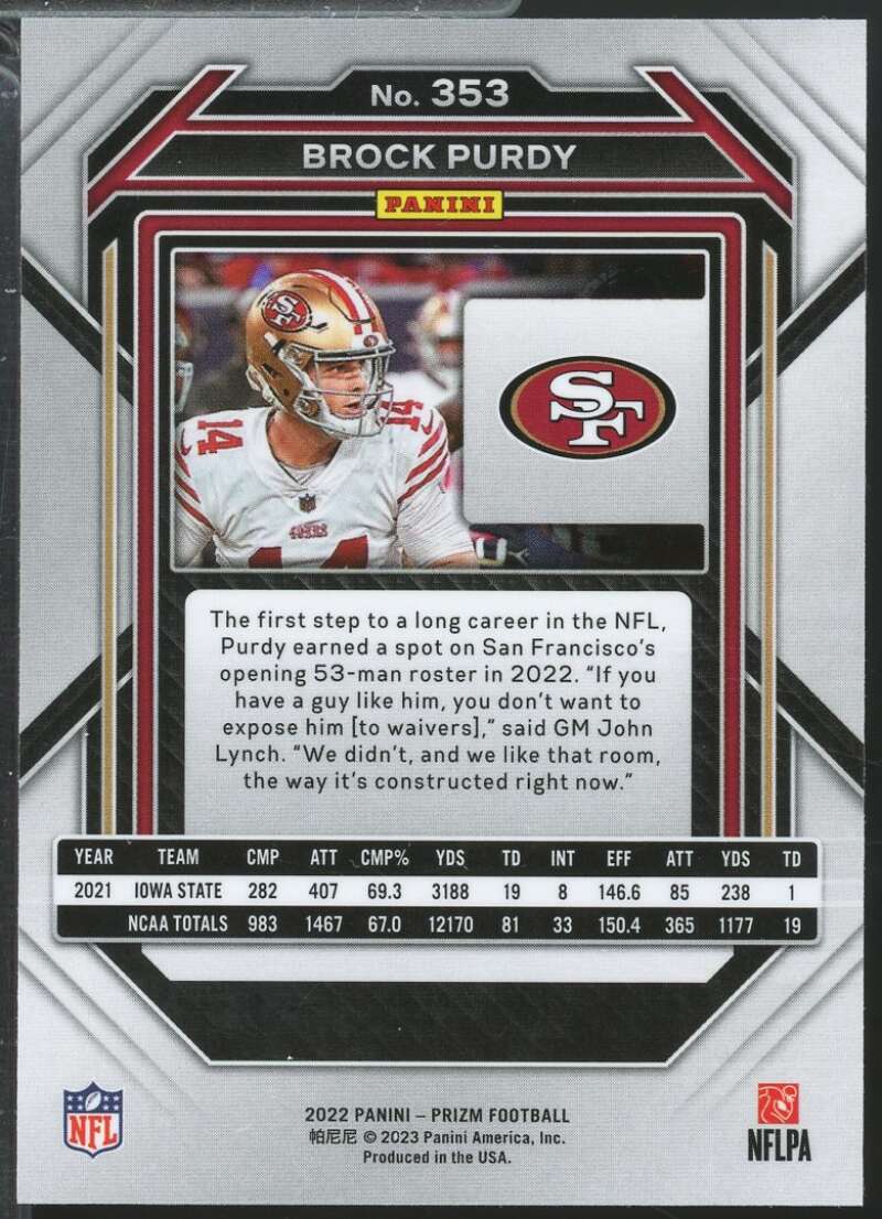 Brock Purdy Rookie Card 2022 Panini Prizm #353  Image 2