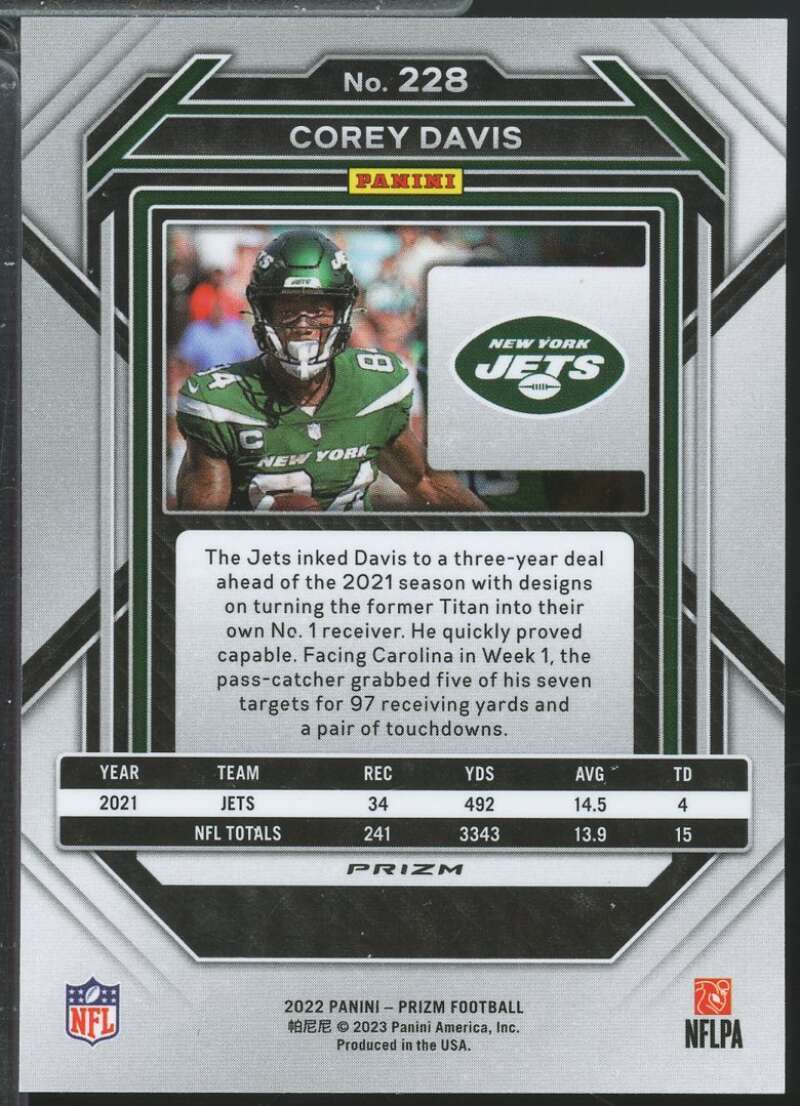 Corey Davis Card 2022 Panini Prizm Black and Red Checker #228  Image 2