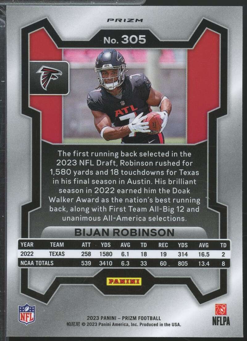 Bijan Robinson Rookie Card 2023 Panini Prizm Orange Disco #305  Image 2