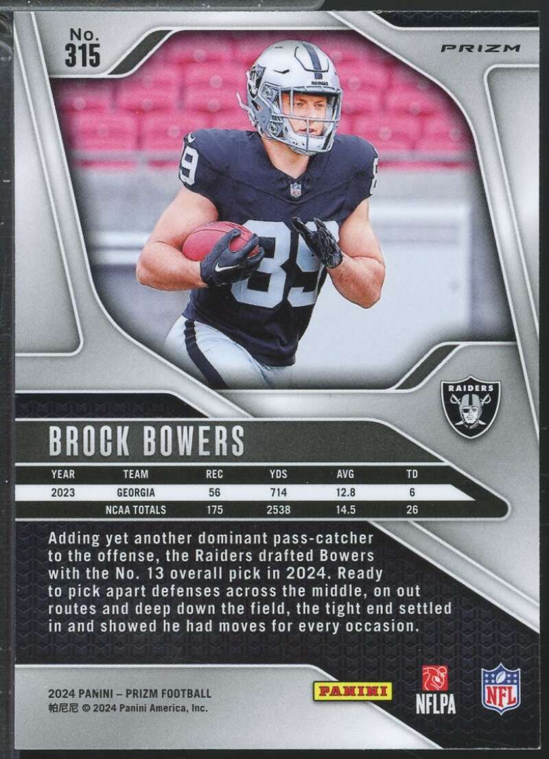 Brock Bowers Rookie Card 2024 Panini Prizm Orange Lazer #315  Image 2