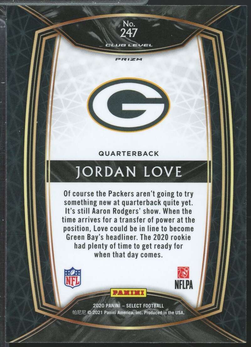 Jordan Love Rookie Card 2020 Select Prizm Silver #247  Image 2