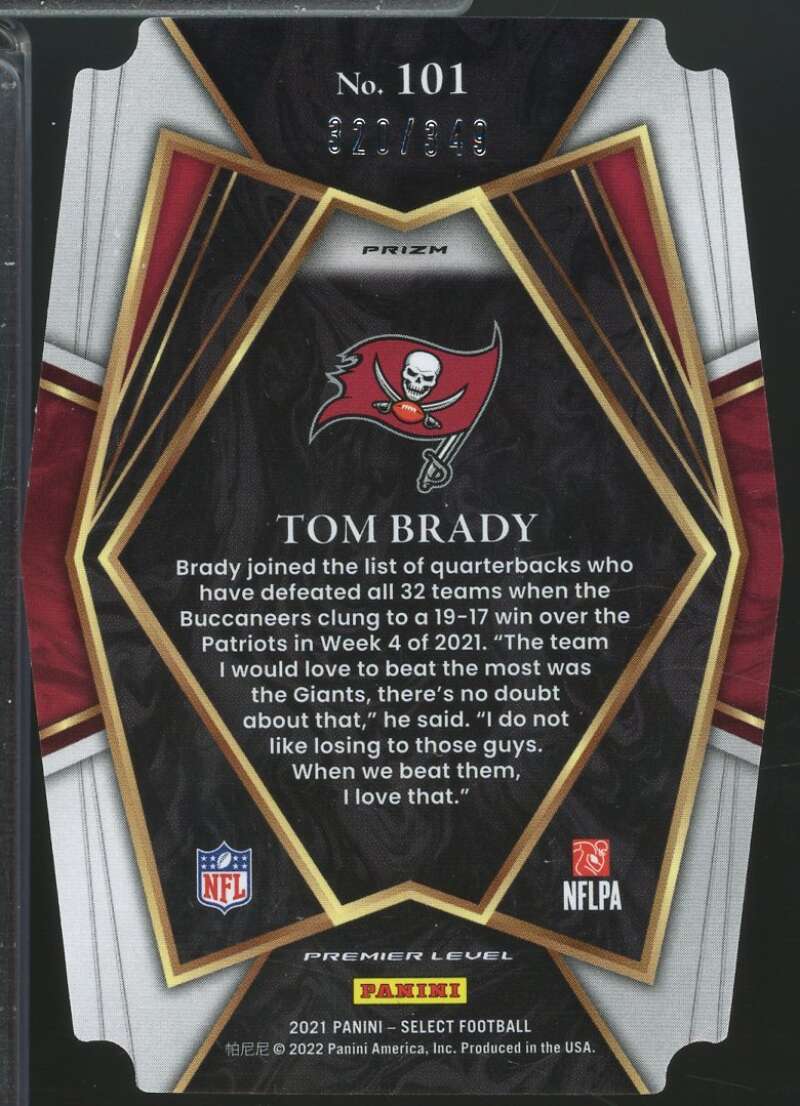 Tom Brady Card 2021 Select Prizm Neon Green Die Cut /349 #101  Image 2