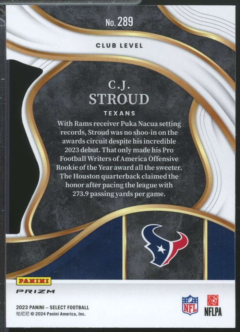 CJ Stroud Rookie Card 2023 Select Prizm Silver Die Cut #289  Image 2