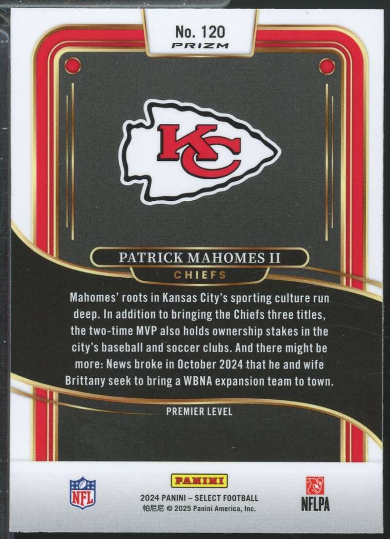 Patrick Mahomes II Card 2024 Select Prizm Red and Blue Shock #120  Image 2