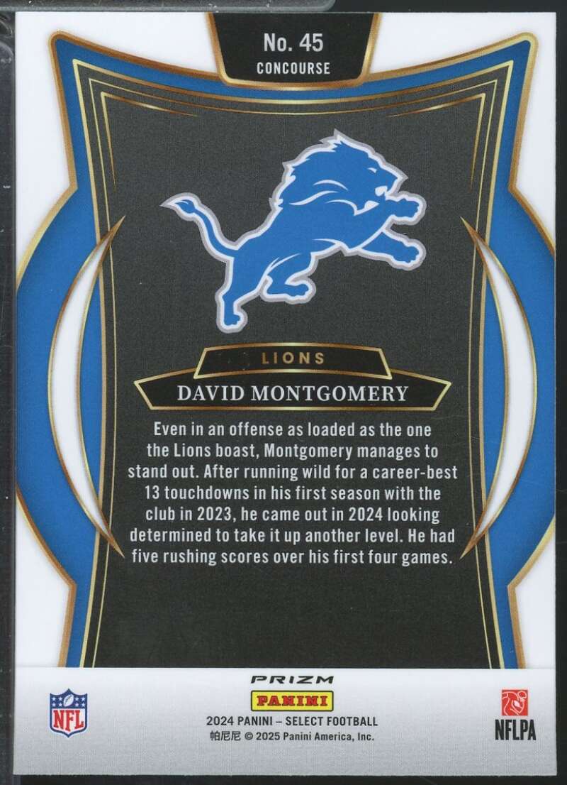 David Montgomery Card 2024 Select Prizm Zebra Shock #45  Image 2