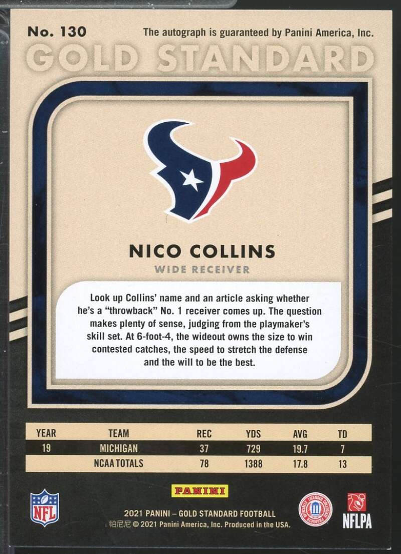 Nico Collins Rookie Card 2021 Panini Gold Standard Autographs /149 #130  Image 2