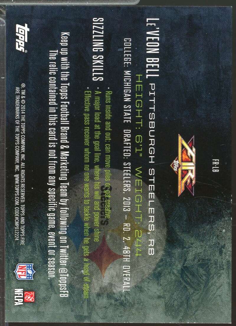 Le'Veon Bell Card 2014 Topps Fire Relics Onyx /25 #FRLB  Image 2
