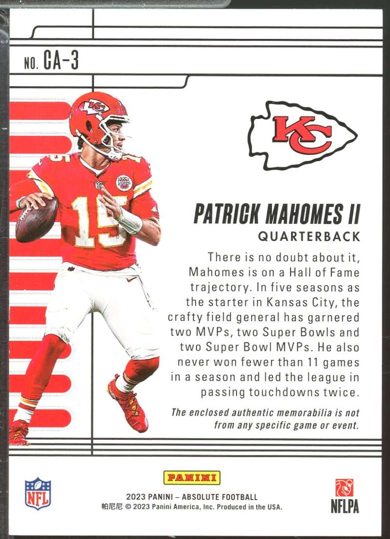Patrick Mahomes II Card 2023 Absolute Canton Jerseys /199 #3  Image 2